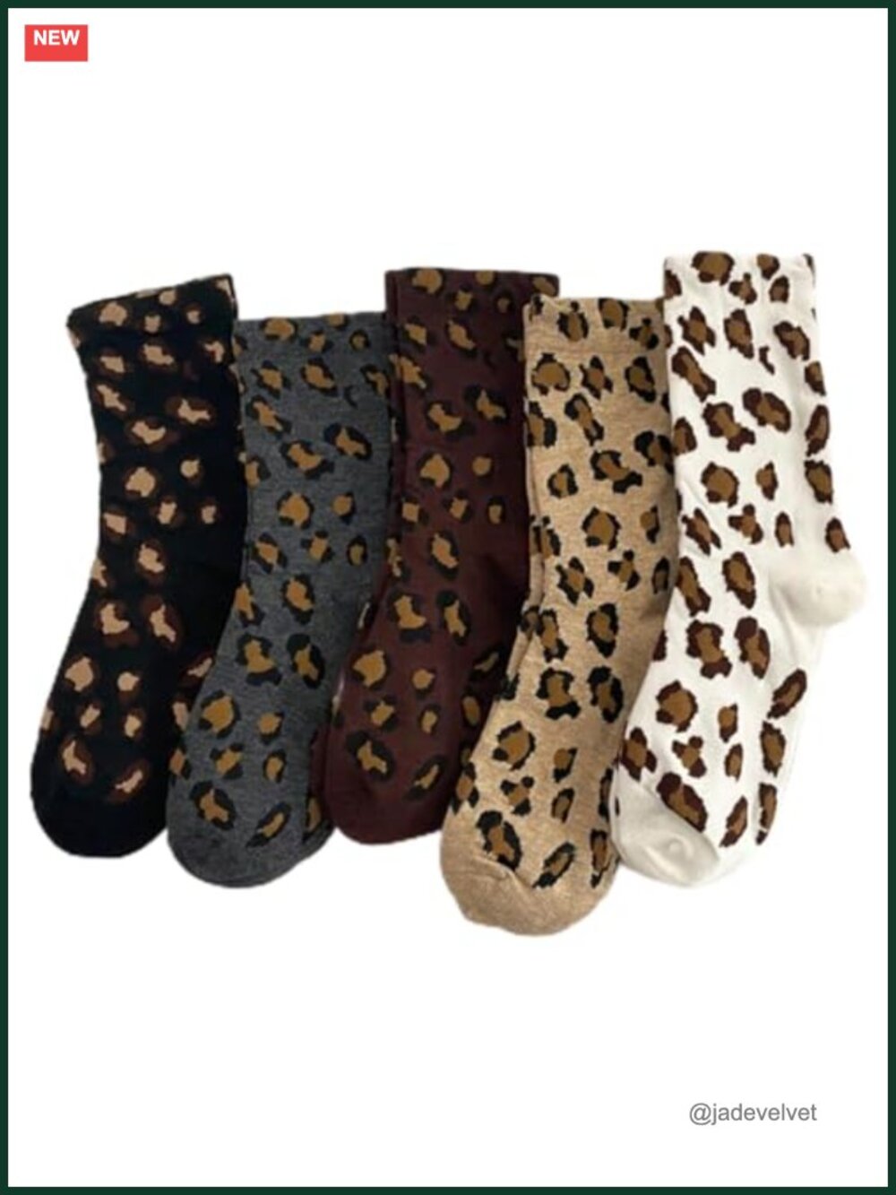 5 Pairs Women's Leopard Crew Socks Cotton Polyester Cozy Warm Ankle